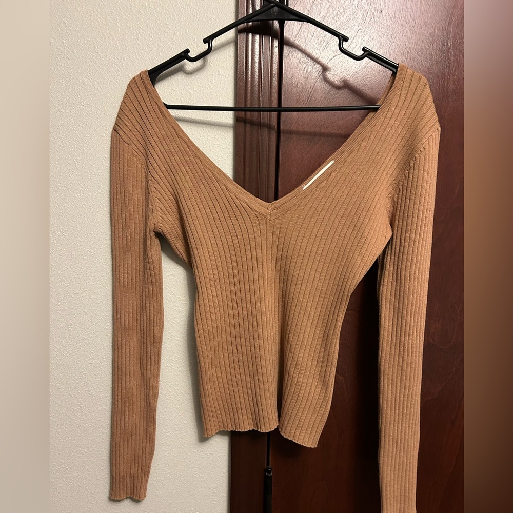 Impressions Ribbed Knit Top in Tan